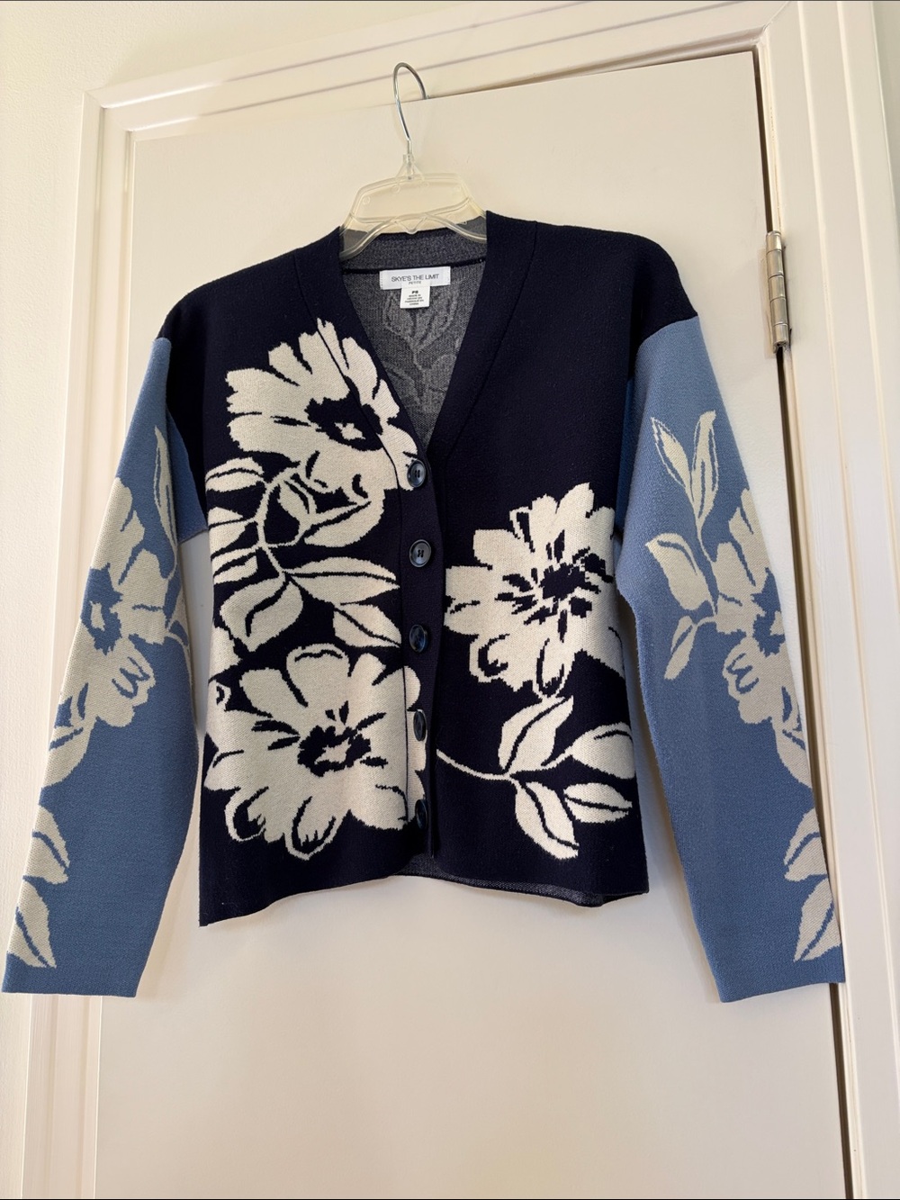 Skye's the Limit Navy and Light Blue Floral Button-Front Cardigan